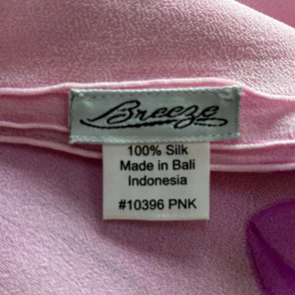 Sheer silk chiffon scarf long rectangle wrap pink purple floral hand painted